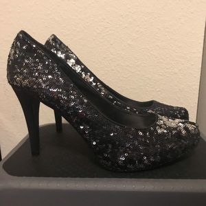 Black and Silver Sequin Heels